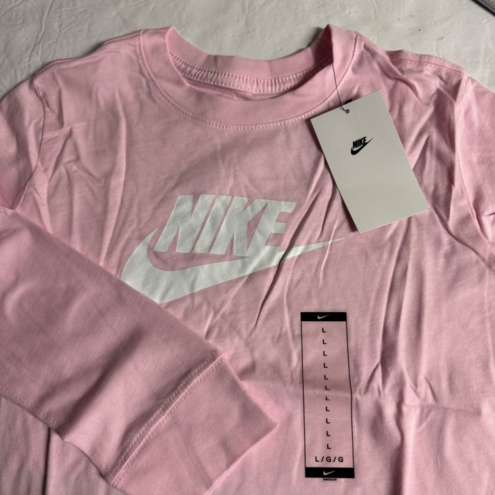 Nike Girls Long Sleeve Futura Logo Graphic T-Shirt Pink  Size‎ Large L